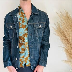 GAP Oversized Dark Navy Blue Wash Silver Button $110 Denim Jean Jacket Retro L